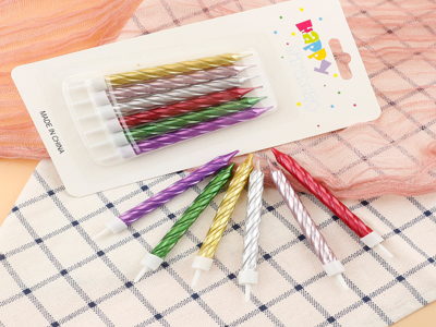 6 Pieces Per Pack Diameter 7.8 Mm Luxury Metallic Colorful Spiral Stick Birthday Cake Candles For Cake Decoration